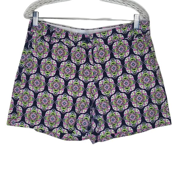 Crown & Ivy Women's Multicolored Damask Shorts Zip Up 2 Buttons Pockets Size 10 - Picture 1 of 5